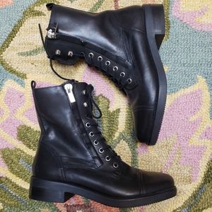 Black leather combat boots